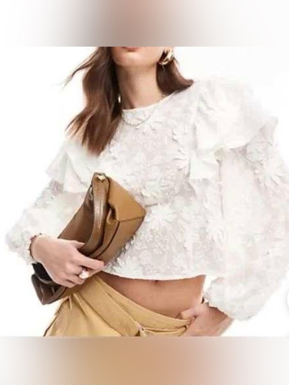 House Of Harlow 1960 - Floral Embroidered Ruffle Long Sleeve Blouse Size Medium